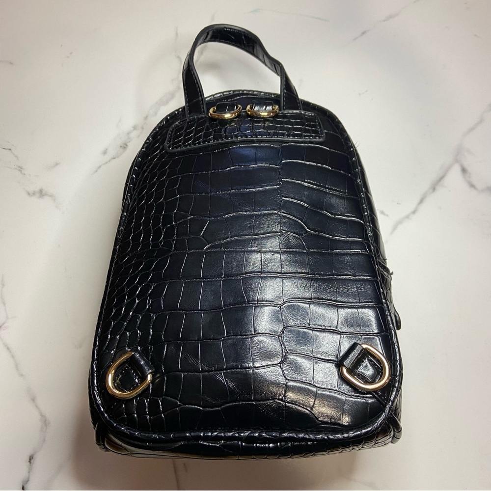 NWOT Lulus Getting Places Black Crocodile Embossed Mini Backpack - Picture 12 of 13